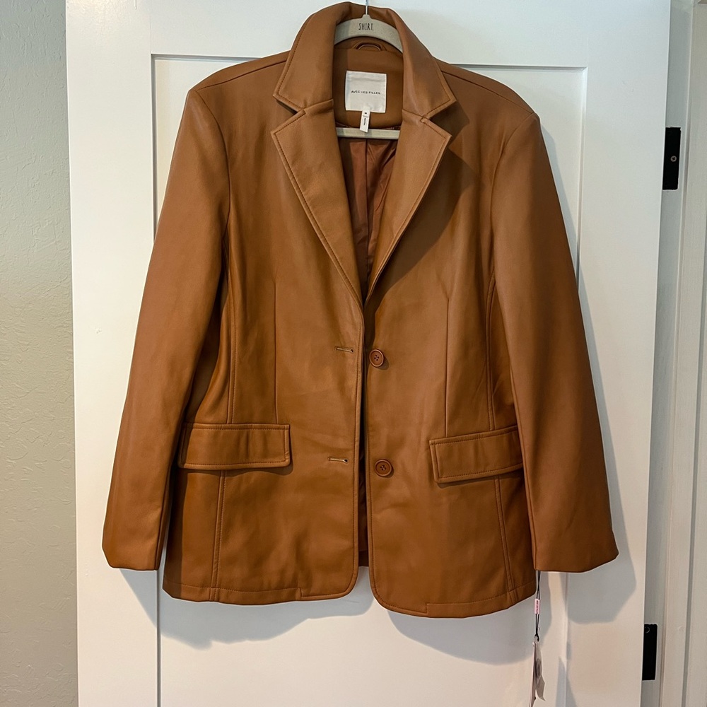 Avec Les Filles Cognac Leather Blazer